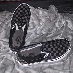 Women’s Classic Black and Gray checkerboard slip on shoes; size 7